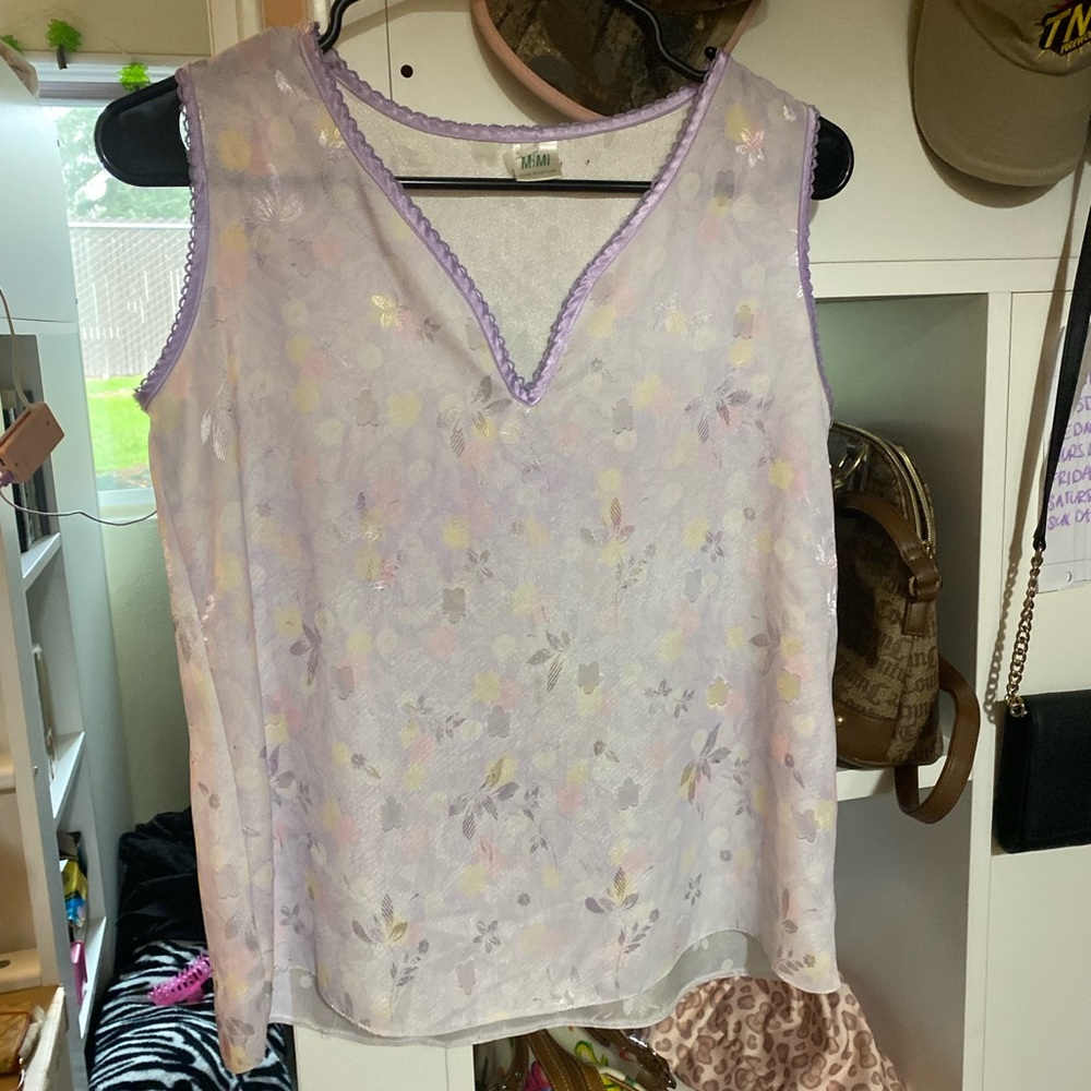 Cute Light Purple Floral Patterned Tank Top